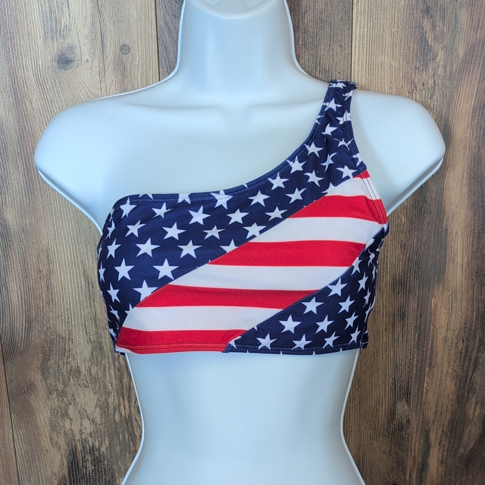 American Flag One-Shoulder Padded Bikini Top M          P433
